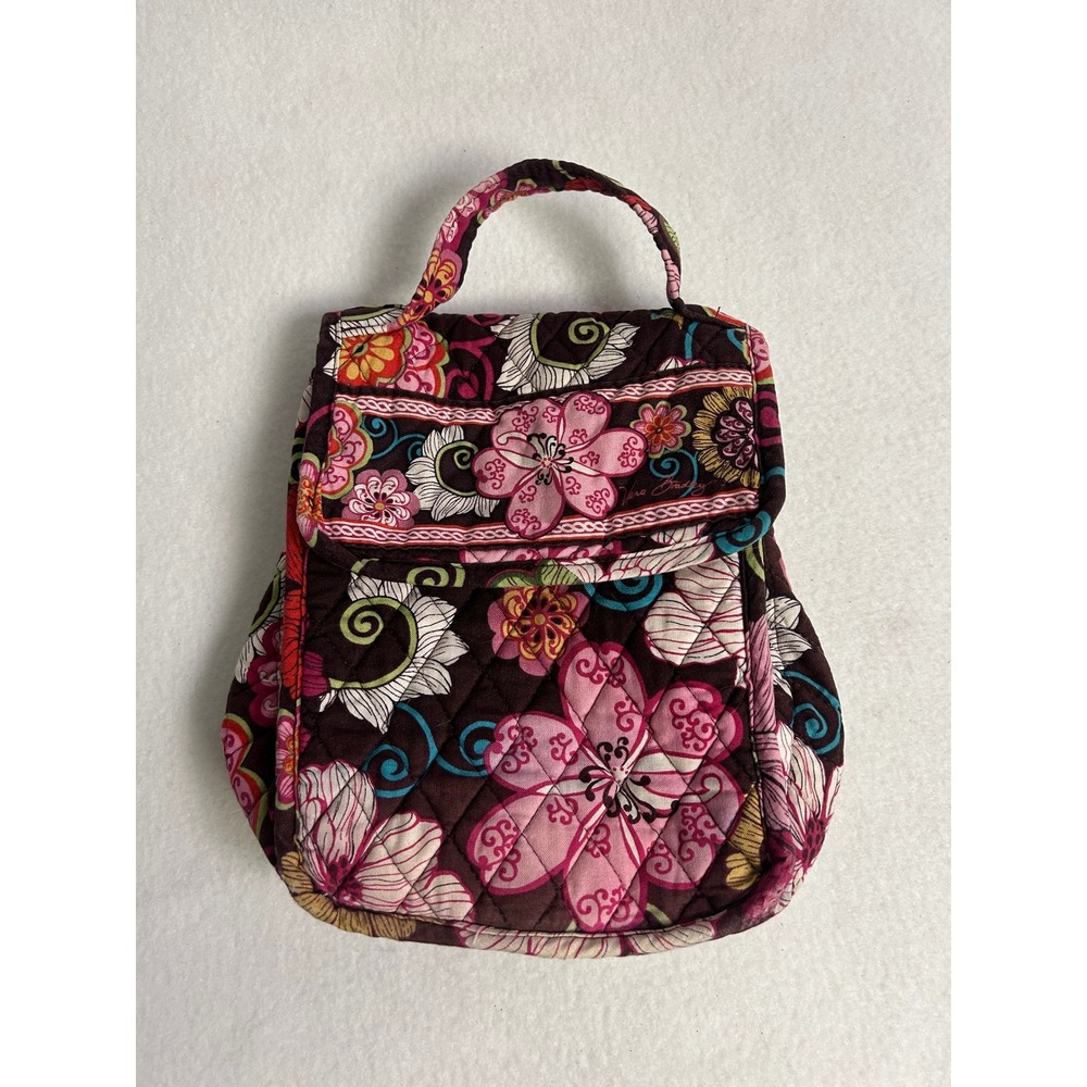 Boho Floral Vera Bradley Womens Small Brown Pink Quilted Mini Top Handle Bag